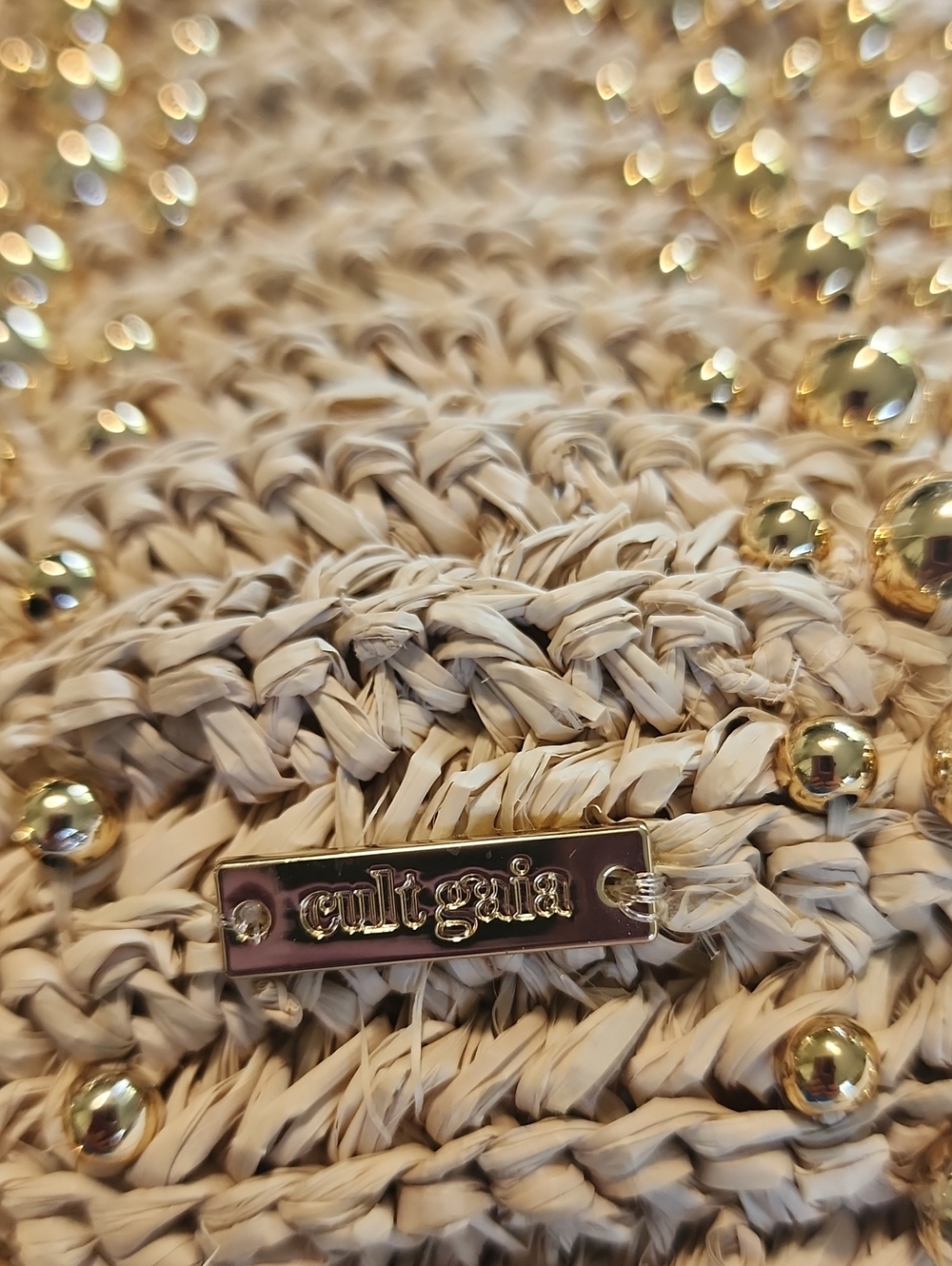 Cult Gaia Raffia Gold Beaded Woven Shoulder Bag - Picture 6 of 17